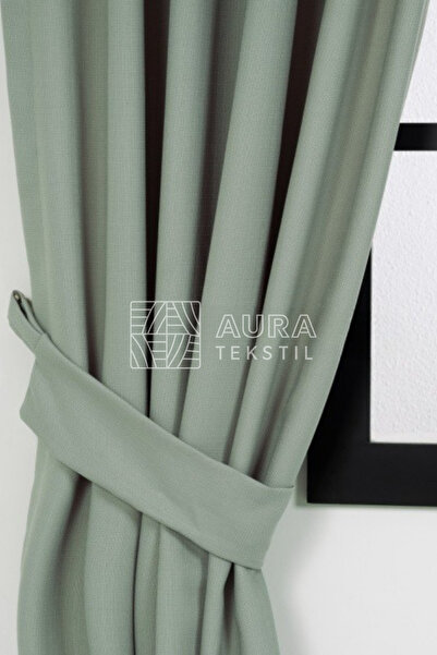 Fluiana Naturel Keten Fon Perde %100 Keten|Mint Renk Sık Pile 1/100