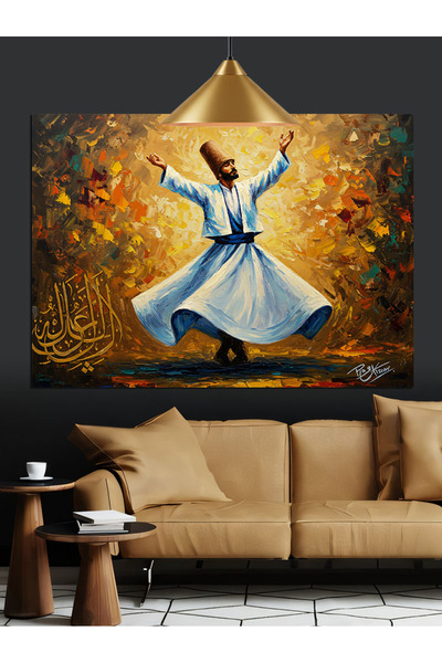 Tablo Mega Semazen Sema Yaparken Dekoratif Kanvas - Mdf Ahşap Tablo