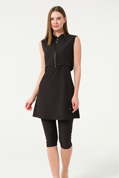 İYİBU Women's Semi-Closed Zippered 4-Piece Swimsuit Set – Black