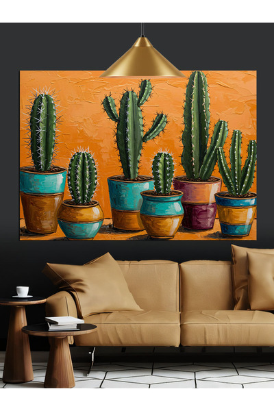 Tablo Mega Farklı Kaktüs Türleri Çöl Dekoratif Kanvas - Mdf Ahşap Tablo