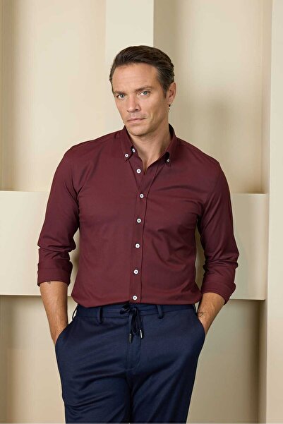 RUFELLI Button-Down Collar Oxford Stretch Fabric Slim Fit Men's Shirt