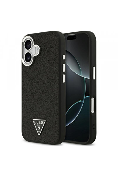 Apple Husa MagSafe pentru iPhone 17, Guess, Glitter Triangle Logo, Neagra