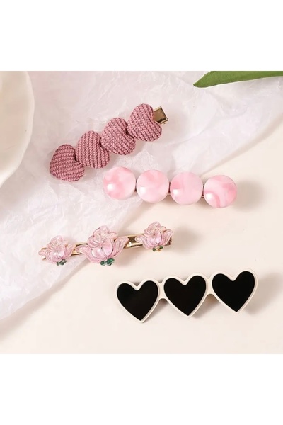 Accessories Hei Pink Stylish Floral Daily Use 4 Pieces Women's Hair Accessory Hairpin