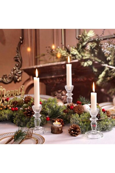 Generic Simeitol Clear Glass Taper Candle Holders, Crystal Long Tapers Set of 6