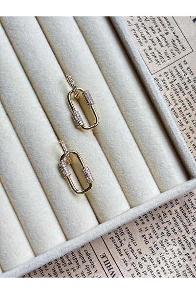 lotusbybuket أقراط زركونيوم متدلية من الفولاذ الذهبي VIP