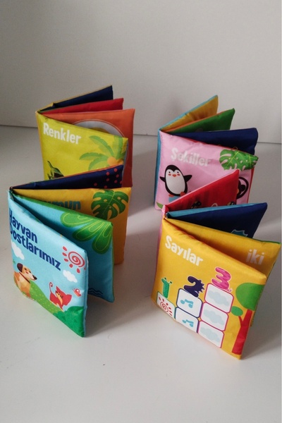 feys shop 4 lü hışırtılı kitap.Hayvanlar-sayılar-şekiller renkler temalı.+18 ay