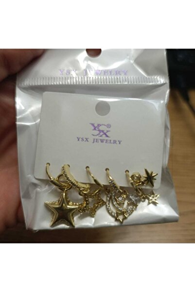 YSX JEWELRY YILDIZ VE AY GOLD ÇOKLU KÜPE