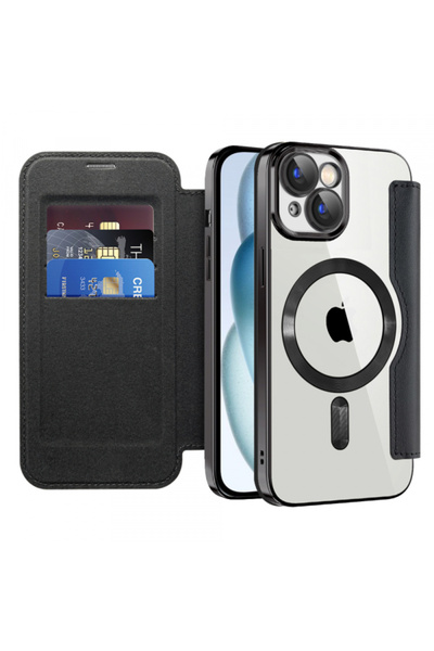 Apple Husa MagSafe pentru iPhone 15 Plus, Techsuit, SmartMag Book, Neagra