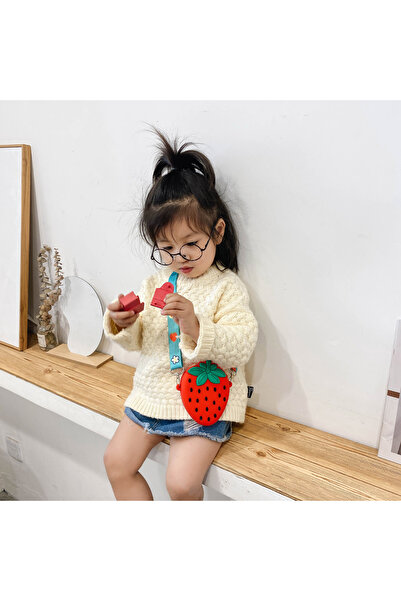 synshop Red Strawberry Strawberry Shoulder Strap Children's Silicone Girl's Bag Wallet Strap Removable 13X8Cm