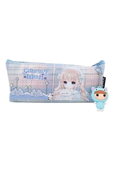 OEM Penar pentru fete, imprimeu în carouri, breloc detașabil, H-120 albastru deschis