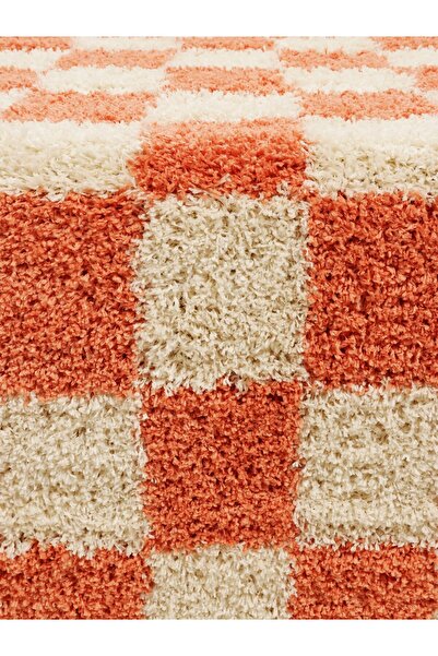 EUROBANO Chess Dama Patterned Bone-Salmon Living Room Bedroom Hallway Machine Carpet Runner