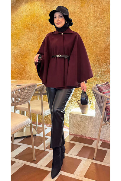 EBRUTESETTÜR Mobile Belted Button Detailed Hijab Poncho