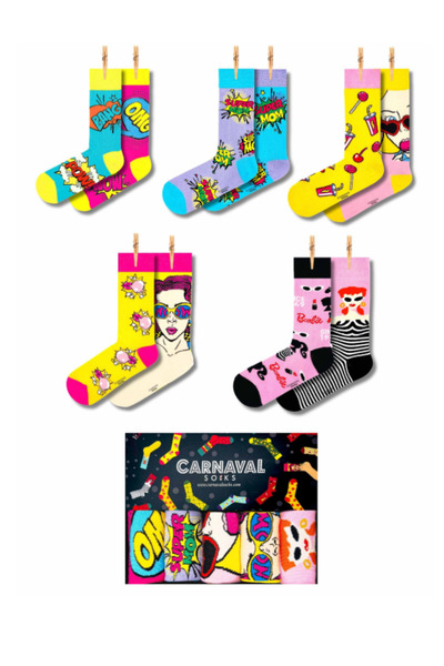 CARNAVAL SOCKS 5’li Sağlı Sollu Pop Art Desenli Renkli Çorap Seti