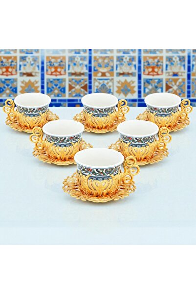 E orient Turkish Coffee Cup 6-Piece Presentation Set Metal Coffee Cup