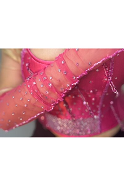 Maison MeDa Tasarım taşlı uzun Fuşya tül eldiven