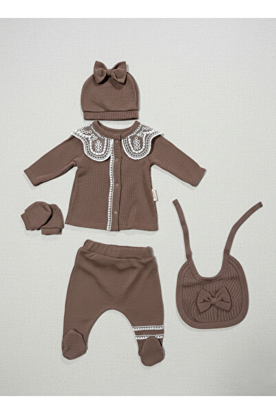 ninnigo Yenidoğan Kız Bebek Fisto Yaka Dantelli Triko Hastane Çıkış Takımı 5'...