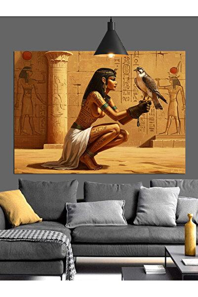 Tablo Mega Antik Mısır Oturan Kraliçe Heykeli Dekoratif Kanvas - Mdf Ahşap Tablo