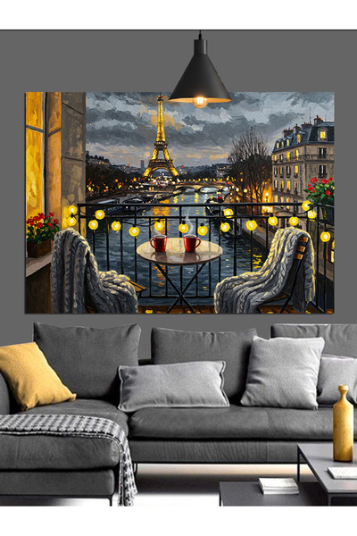 Tablo Mega Eyfel Kulesi Paris Şehir Gecesi Dekoratif Kanvas - Mdf Ahşap Tablo