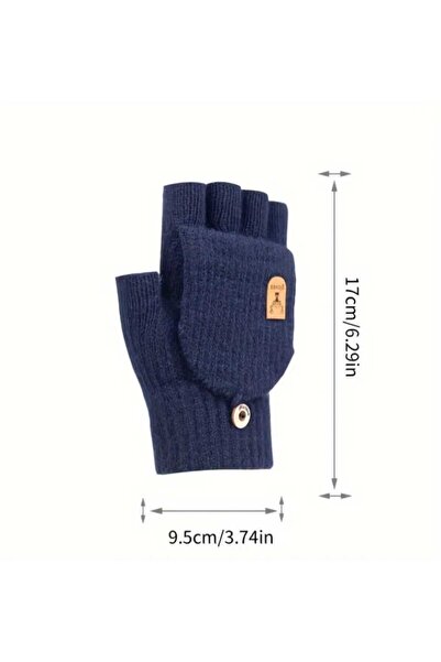 kho military design Navy Blue Color Half Finger Wool Knitted Gloves Unisex