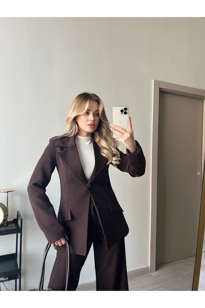 ForOus Brown Shoulder V Shoulder Pad I Jacket Pants Set