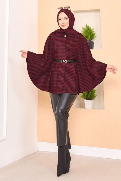 EBRUTESETTÜR Houndstooth Patterned Belted Hijab Poncho