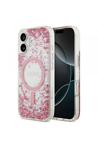 Apple MagSafe case for iPhone 17, Guess, Resin Bottom Glitter, Pink
