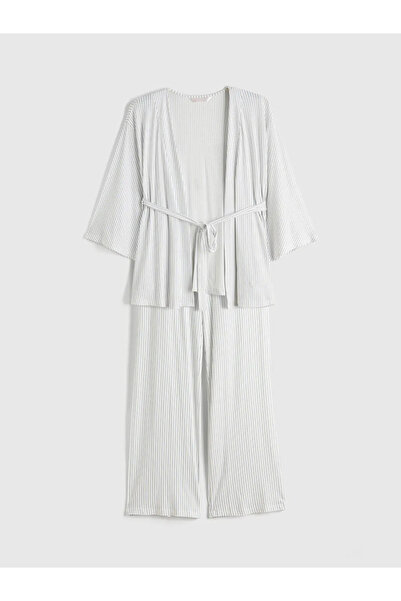 LC Waikiki Set de pijamale de maternitate cu dungi cu guler șal