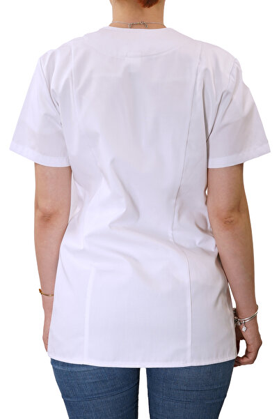 AVD SAFETY Medical blouse, Women's medical gown, White medical tunic with blue detail
