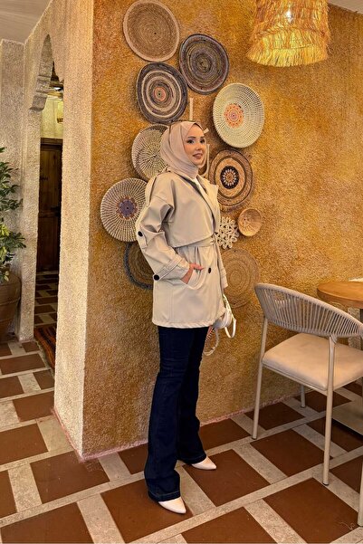 EBRUTESETTÜR Kemerli Apolet Detaylı Premium Trençkot