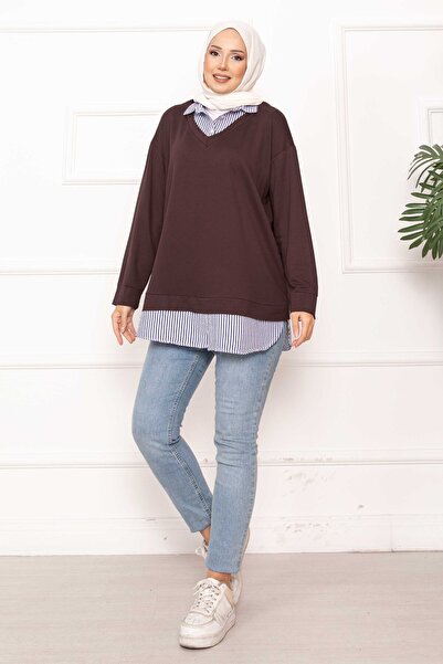 EBRUTESETTÜR Striped Shirt Garnished Tunic