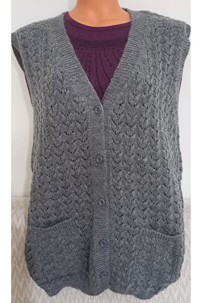 Anne Er Clothing Winter Knitwear Vest Buttoned Double Pocket Gray (M-L-Xl Compatible)