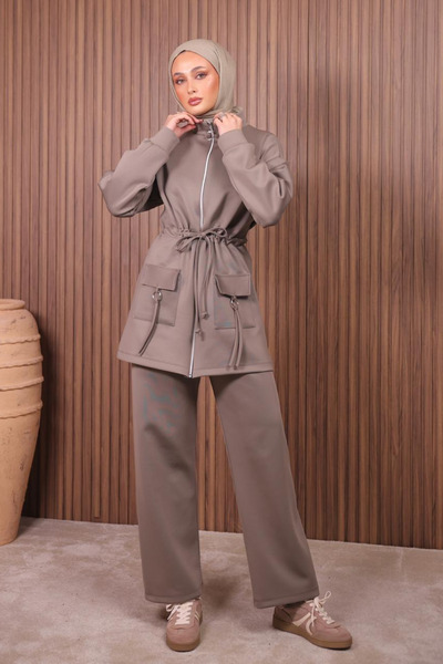 Mogi Butik Women's Scuba Fabric Pocket Detailed Zippered Hijab Suit 3108