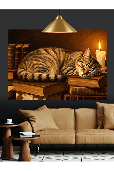 Artmeg Sleeping Striped Cat Delightful Decorative Canvas - Mdf Wood Painting