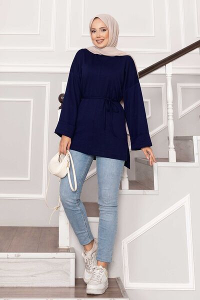 EBRUTESETTÜR تونيك ناعم مع أكمام قابلة للطي وحزام