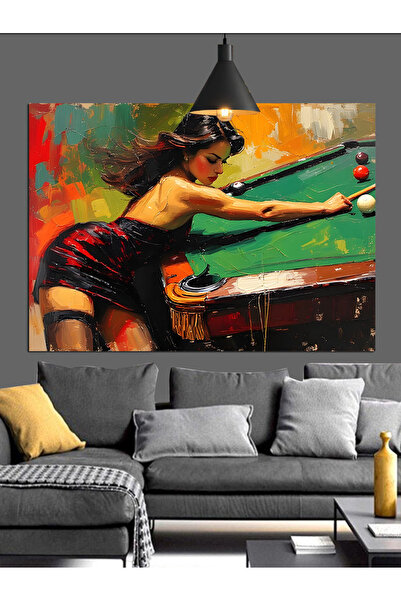 karizmart Bikini Kız Bilardo Oynuyor Dekoratif Kanvas - Mdf Ahşap Tablo
