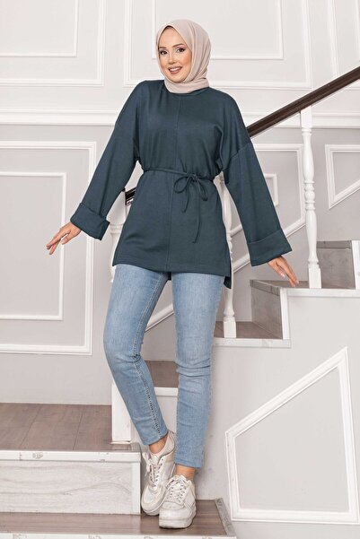 EBRUTESETTÜR Kolu Katlamalı Kuşaklı yumuşak Tunik