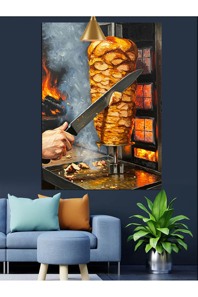 karizmart Tavuk Döner Kesen Usta Dekoratif Kanvas - Mdf Ahşap Tablo
