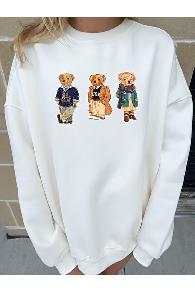 Jose Clothing Φούτερ JC Teddy Bear με τύπωμα από λευκό οργανικό βαμβάκι