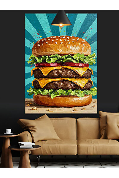 KanvasSepeti Hamburger delicios Pictură în ulei de înaltă calitate texturat C...