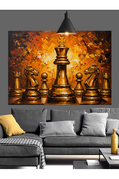 KanvasSepeti Piese de șah Flacără Lumină Pictură în ulei Texturată Pânză de î...