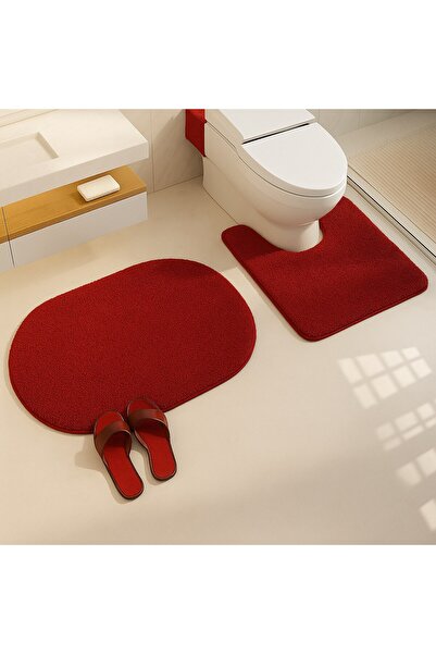 EUROBANO Shaggy Oval 2-Piece Bath Mat Set 60X100-60X50 100% Natural Latex Non-Slip Base Washable Bathroom Set