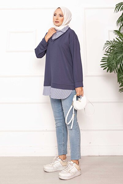 EBRUTESETTÜR Striped Shirt Garnished Tunic