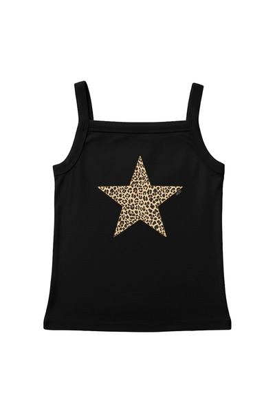 WHITE OF CREATIVE Women's Leopard Patterned Star Printed Basic Daily Undershirt