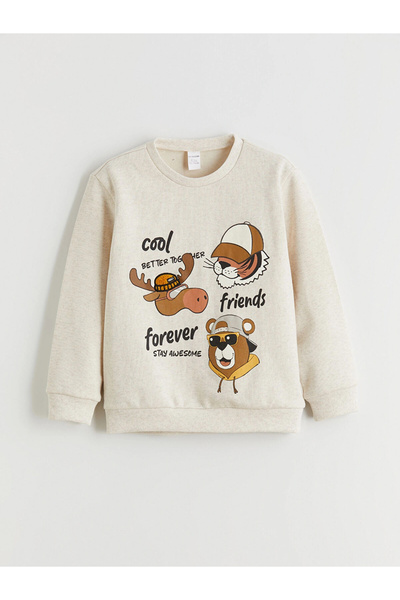 LC Waikiki Lcw Kids White Crew Neck Boys' Sweatshirt and Sweatpants