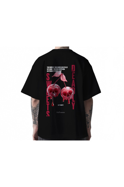 Koi Art Design تي شيرت Cherry Halloween / قصة فضفاضة للجنسين / 95% قطن عالي ا...