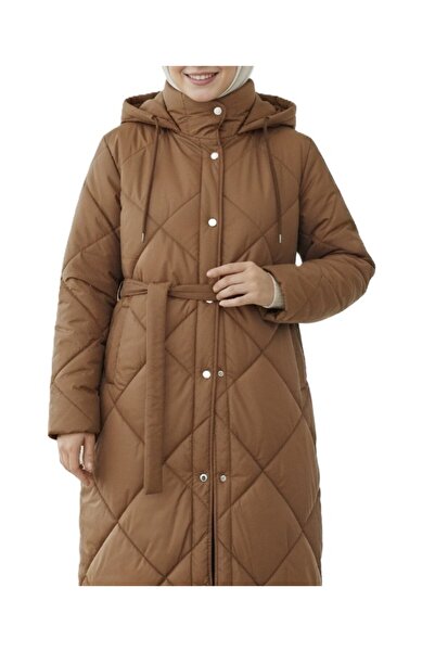 NAYBER FASHİON KADIN ÇITÇITLI ASTARLI KAPŞONLU BELİ KEMERLİ KAPİTONE MONT