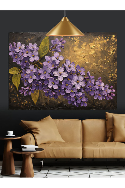 KanvasSepeti Лилави цветя изсъхнали листа маслена живопис текстурирана високо...