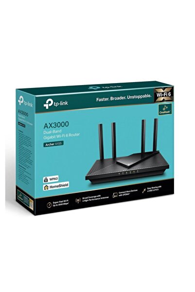 TP-LINK Ασύρματος δρομολογητής, Archer Ax55; Wi-Fi 6, Dual Band Ax3000 5 Ghz: 2402 Mbps (802.11Ax), 2.4 Ghz