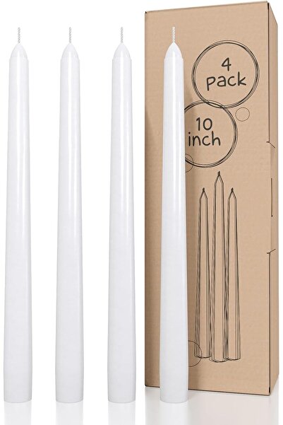 007 شموع كاندواكس العاجية المدببة، 25 سم (مجموعة من 4) - بدون تنقيط، بدون رائ...