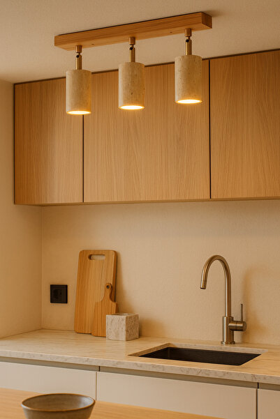 Baz Aydınlatma Traverten 3lü Mermer Avize